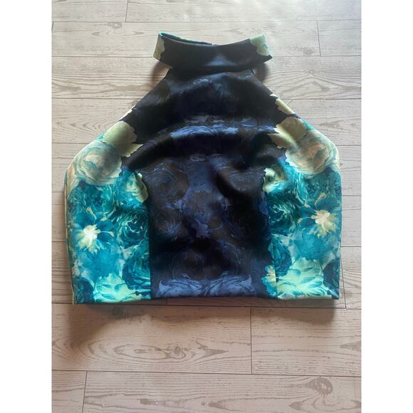 Teeze Me Floral 2pc Halter Top & High Low Skirt Set Blue Roses Formal Prom Dress - Picture 2 of 12